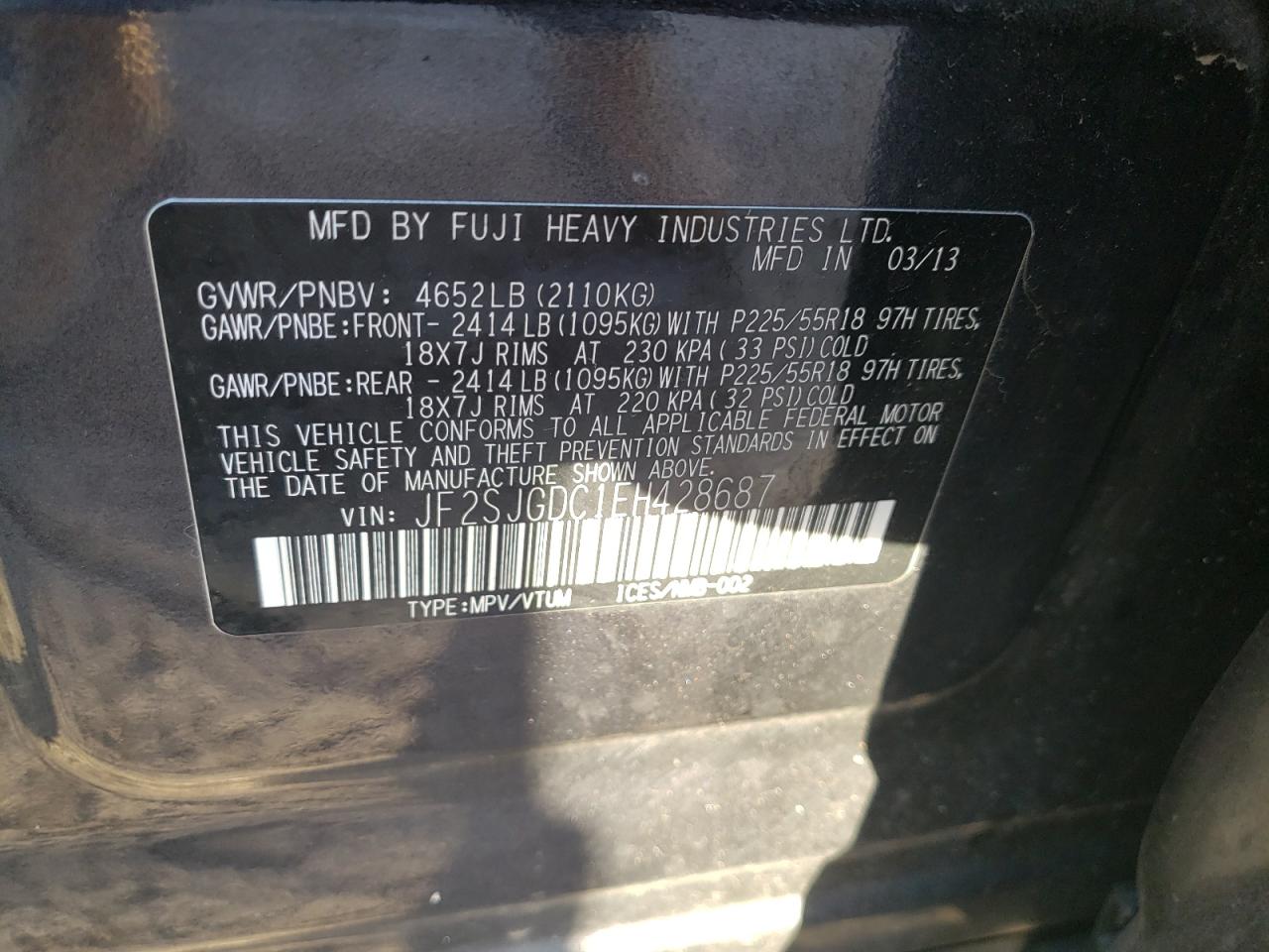 Photo 10 from auction – 2014 SUBARU FORESTER 2 with VIN JF2SJGDC1EH428687