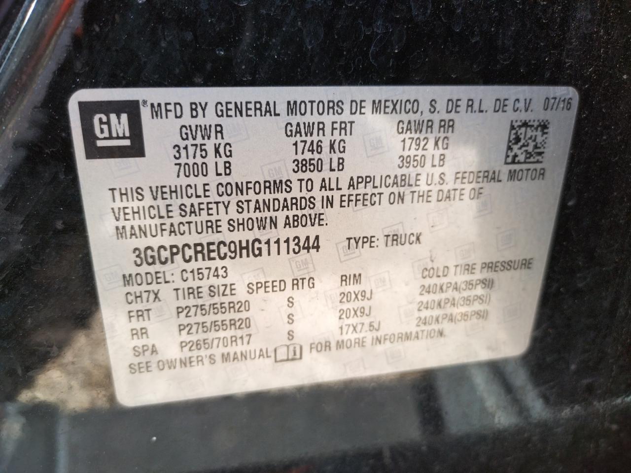 Photo 10 from auction – 2017 CHEVROLET SILVERADO with VIN 3GCPCREC9HG111344