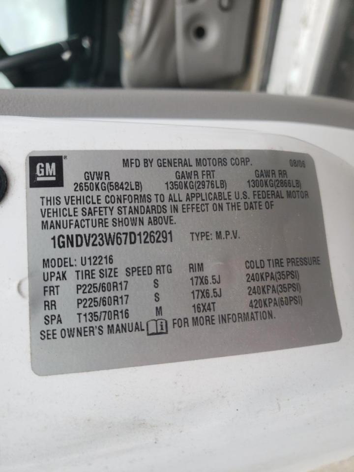 Photo 10 from auction – 2007 CHEVROLET UPLANDER L with VIN 1GNDV23W67D126291