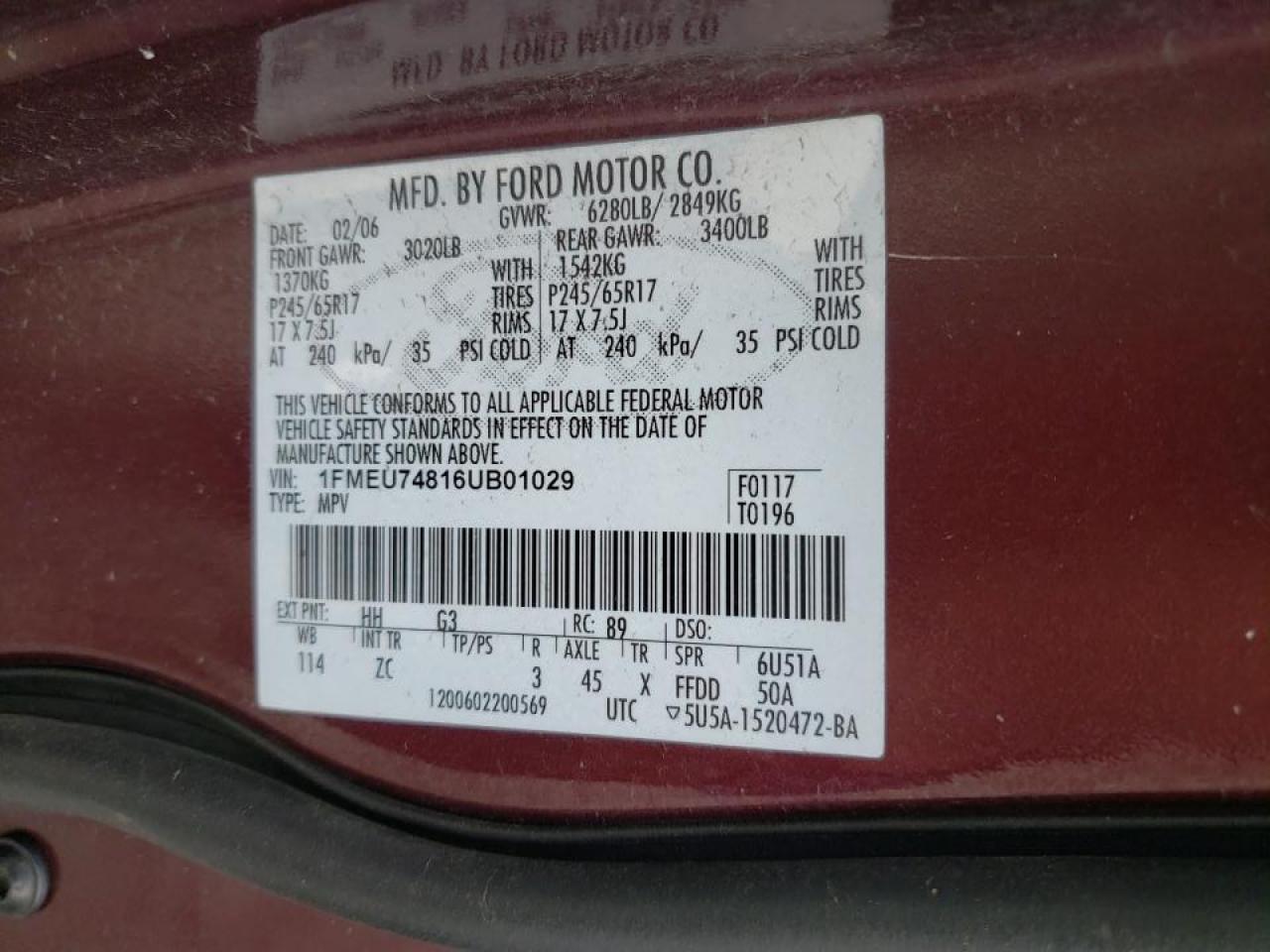 Photo 10 from auction – 2006 FORD EXPLORER E with VIN 1FMEU74816UB01029