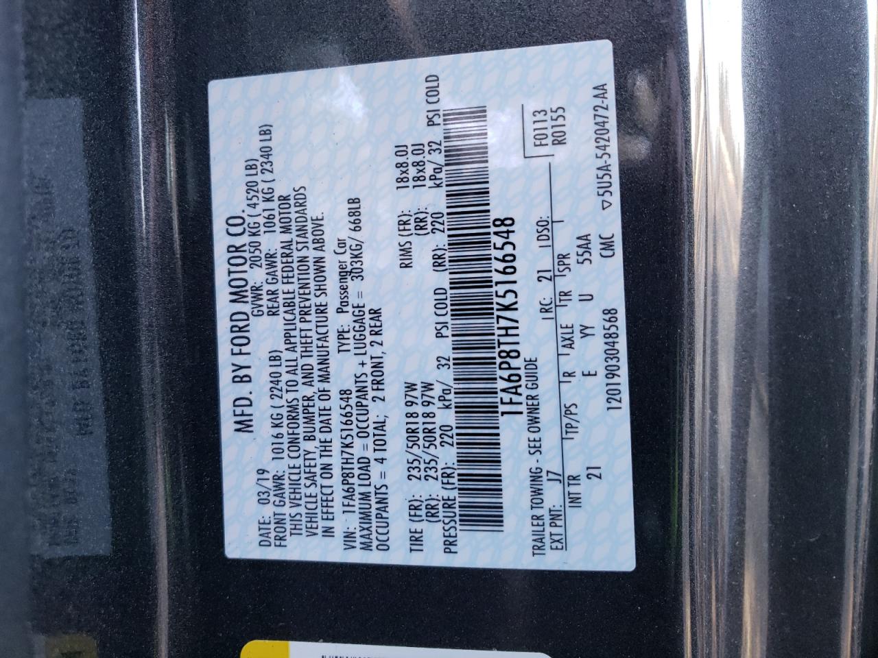 Photo 10 from auction – 2019 FORD MUSTANG with VIN 1FA6P8TH7K5166548