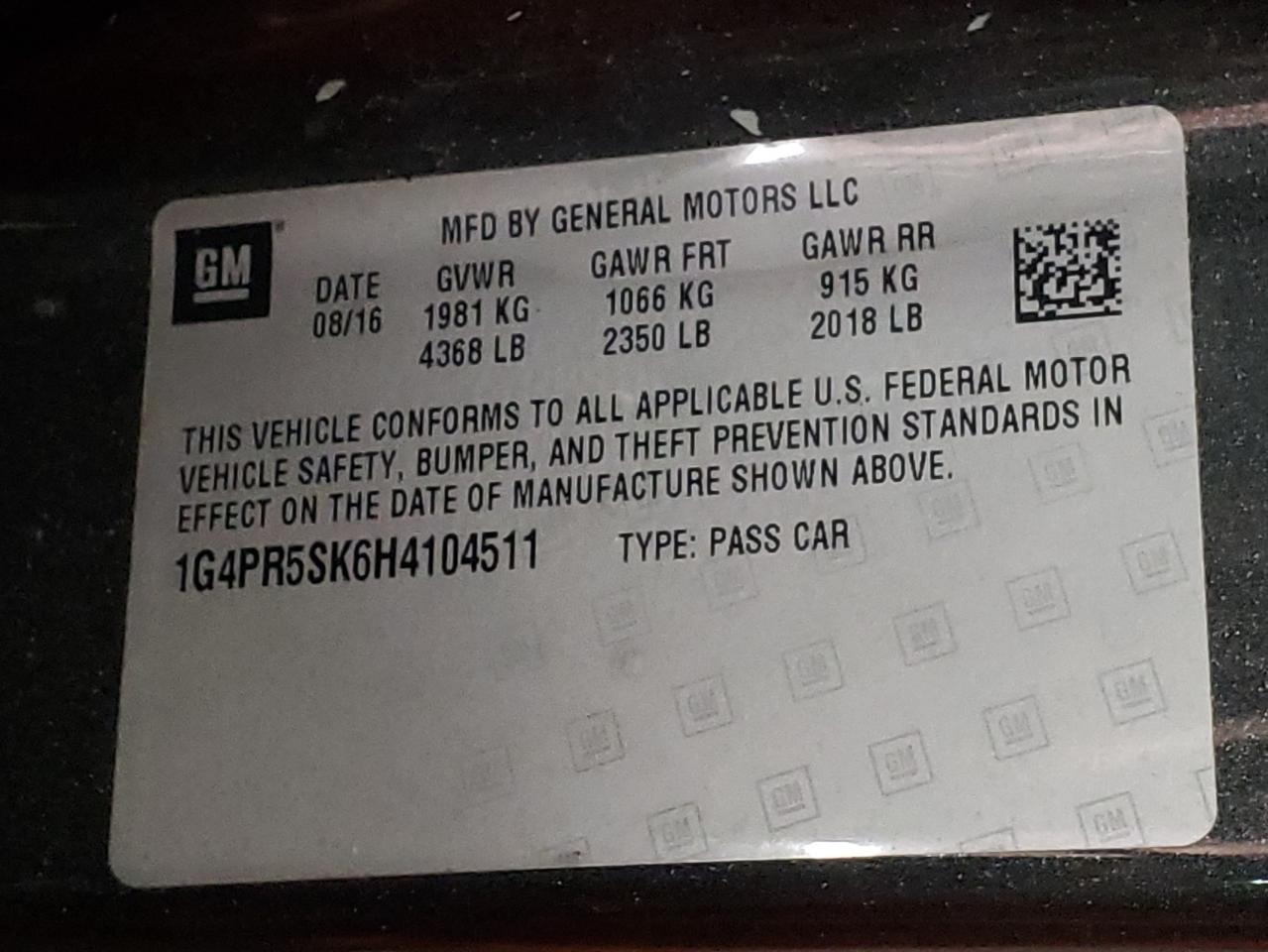 Photo 10 from auction – 2017 BUICK VERANO SPO with VIN 1G4PR5SK6H4104511