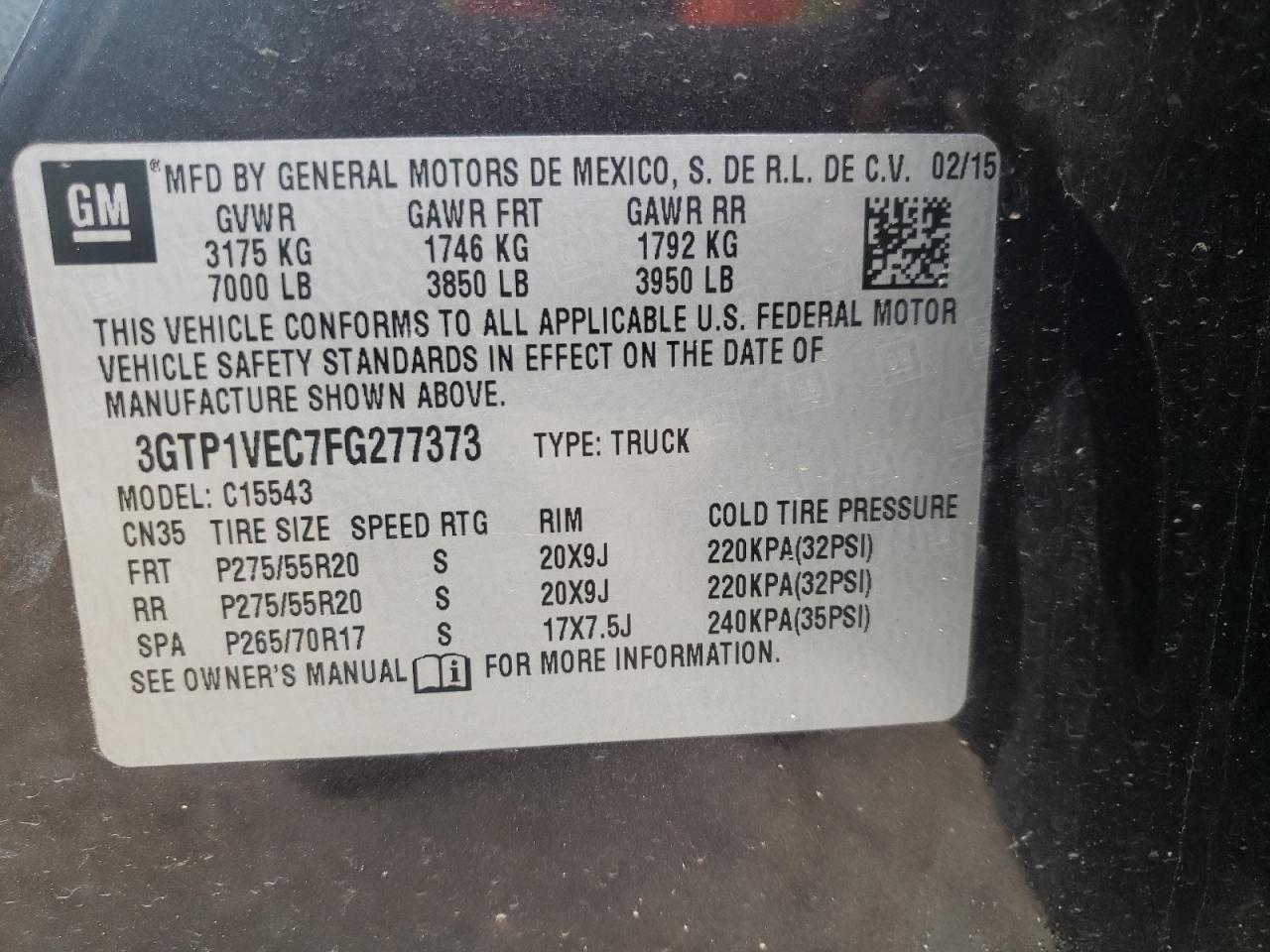 Photo 10 from auction – 2015 GMC SIERRA C15 with VIN 3GTP1VEC7FG277373