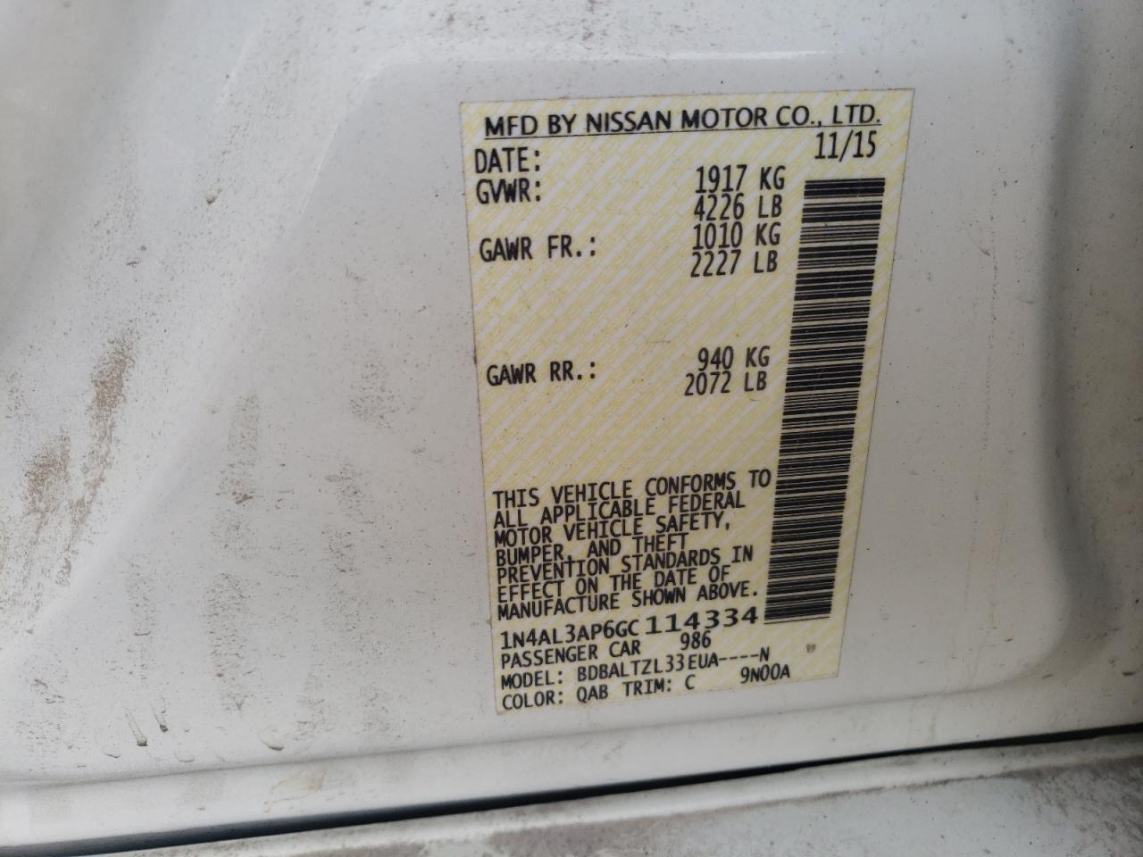 Photo 10 from auction – 2016 NISSAN ALTIMA 2.5 with VIN 1N4AL3AP6GC114334