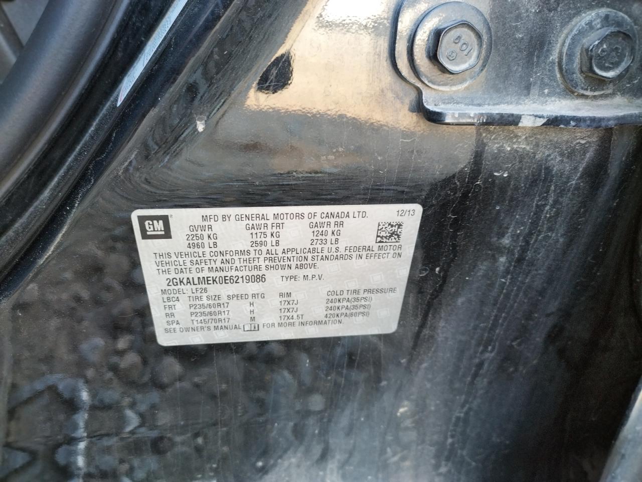 Photo 10 from auction – 2014 GMC TERRAIN SL with VIN 2GKALMEK0E6219086