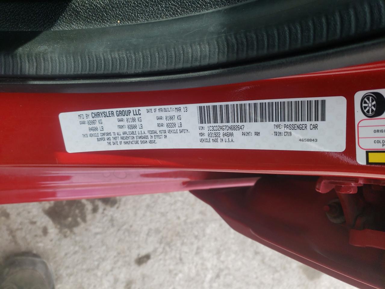 Photo 10 from auction – 2013 DODGE AVENGER SE with VIN 1C3CDZAG7DN682647