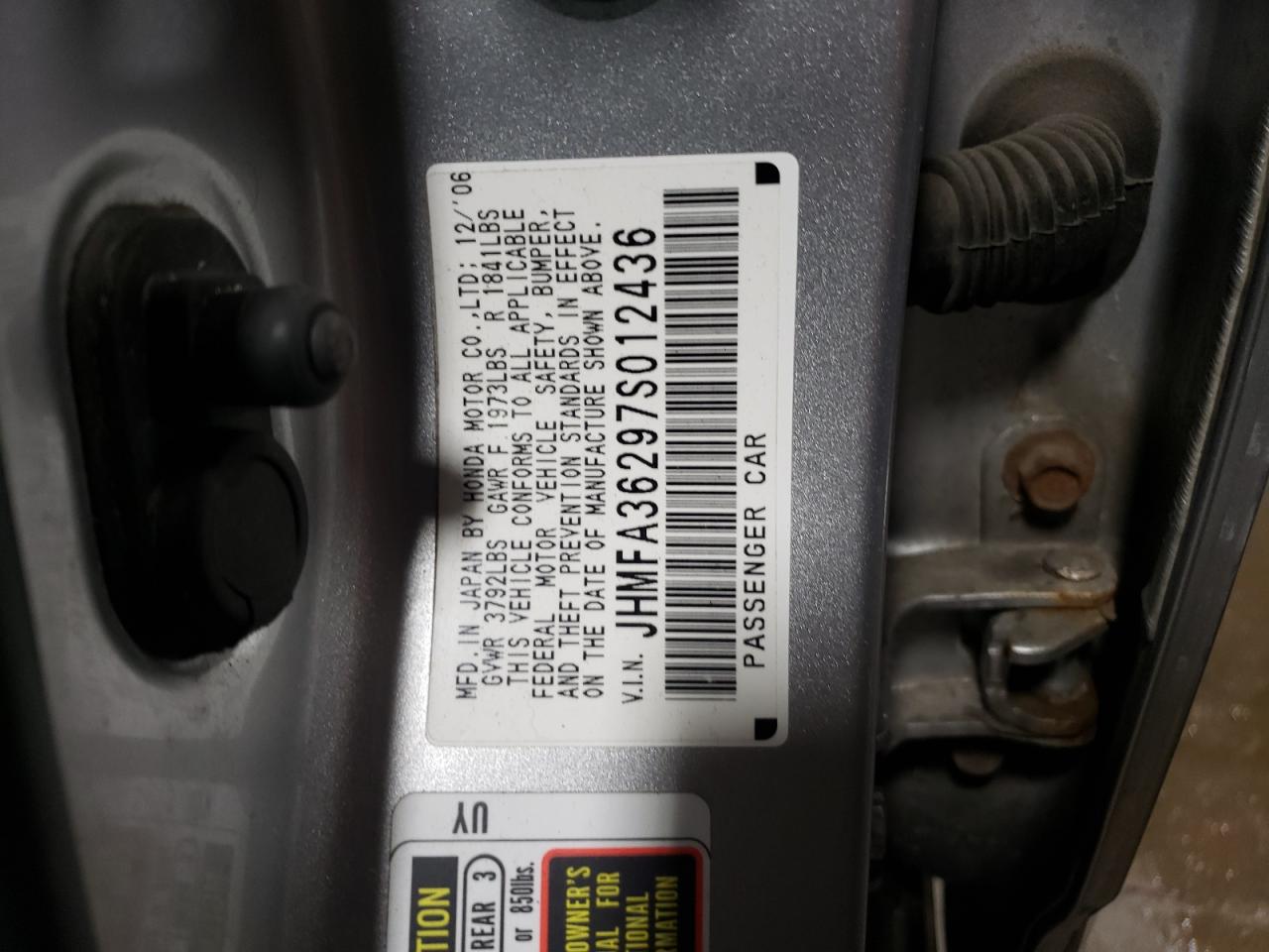 Photo 10 from auction – 2007 HONDA CIVIC HYBR with VIN JHMFA36297S012436