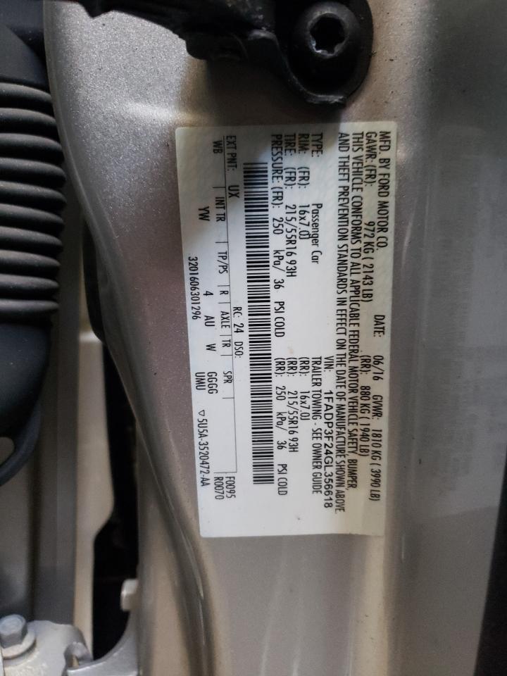 Photo 10 from auction – 2016 FORD FOCUS SE with VIN 1FADP3F24GL356618