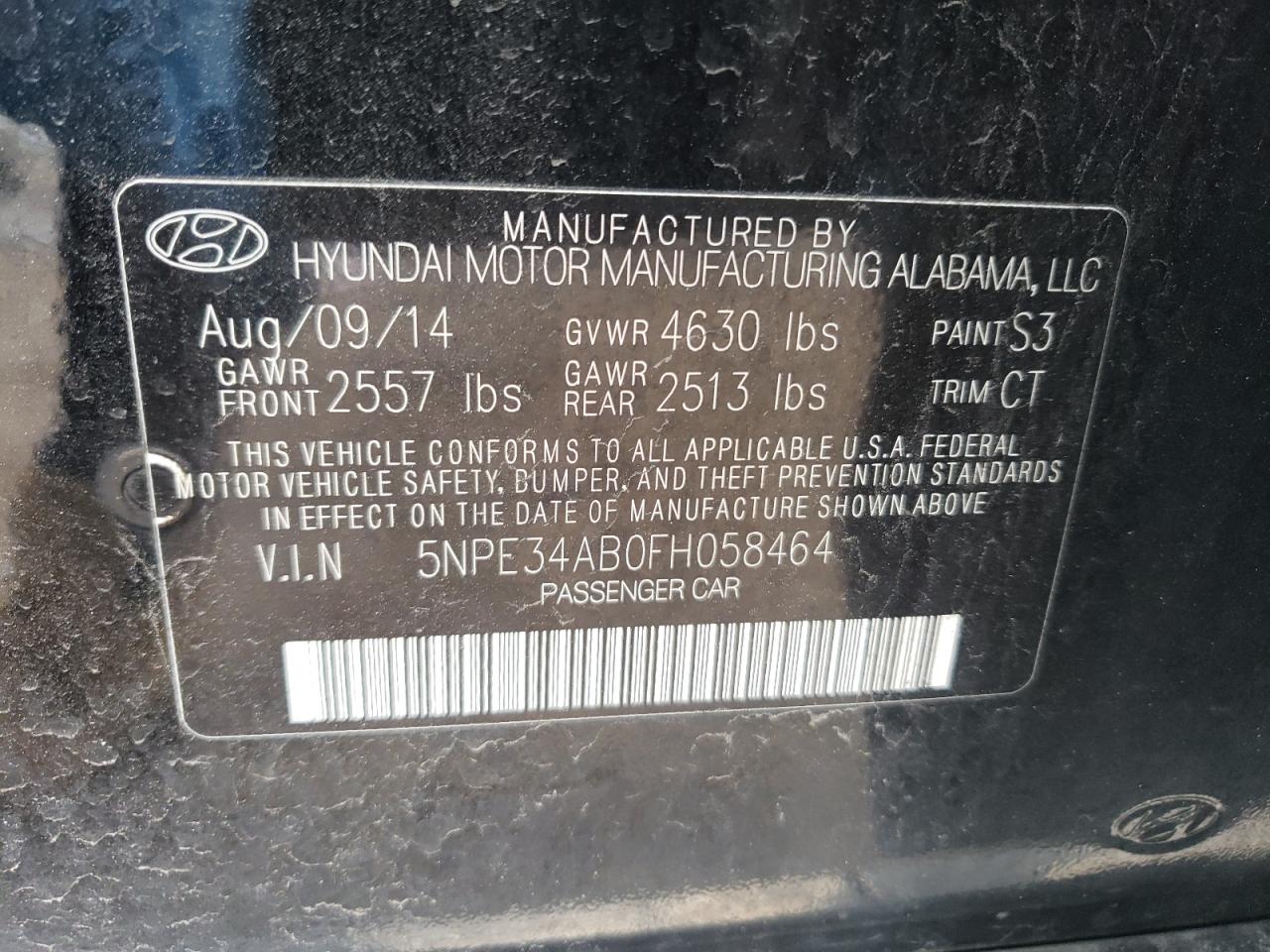 Photo 10 from auction – 2015 HYUNDAI SONATA SPO with VIN 5NPE34AB0FH058464