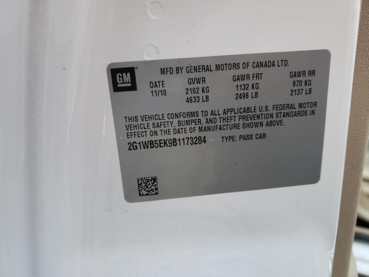 Photo 10 from auction – 2011 CHEVROLET IMPALA LT with VIN 2G1WB5EK9B1173284
