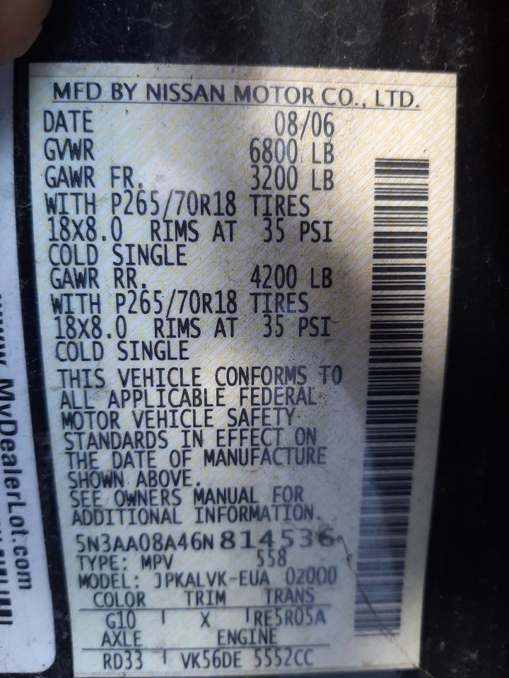 Photo 10 from auction – 2006 INFINITI QX56 with VIN 5N3AA08A46N814536