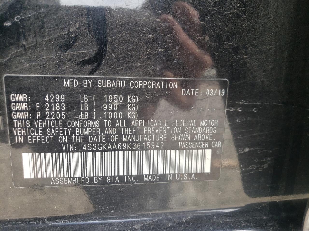 Photo 10 from auction – 2019 SUBARU IMPREZA with VIN 4S3GKAA69K3615942