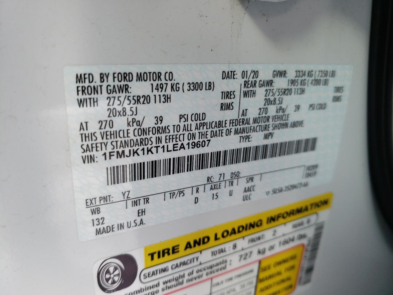 Photo 10 from auction – 2020 FORD EXPEDITION with VIN 1FMJK1KT1LEA19607
