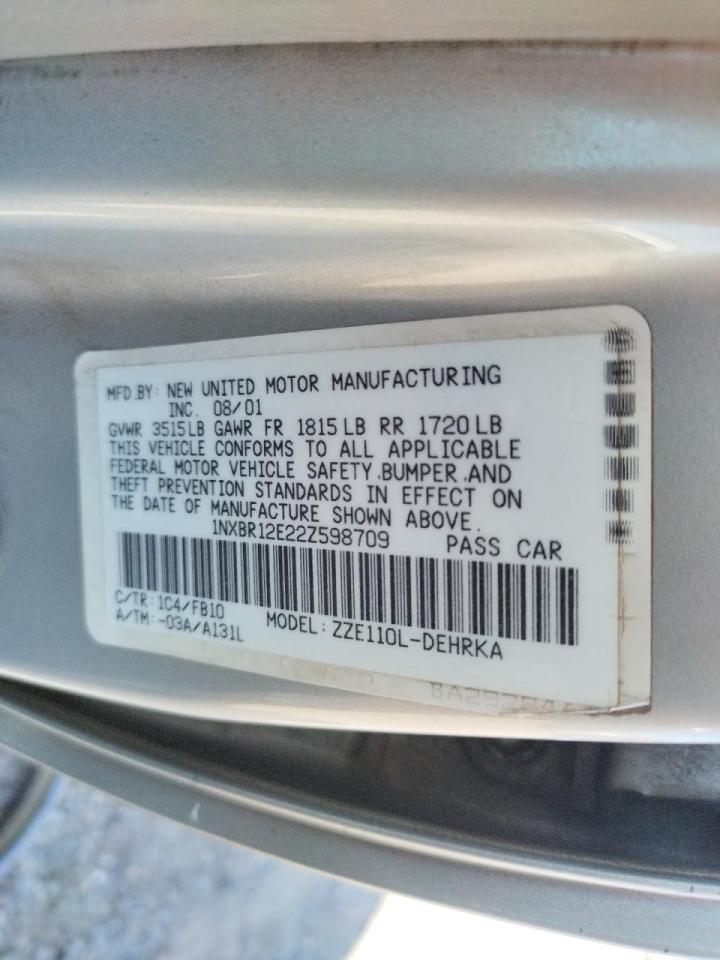 Zdjęcie 10 z aukcji – 2002 TOYOTA COROLLA CE z VIN 1NXBR12E22Z598709