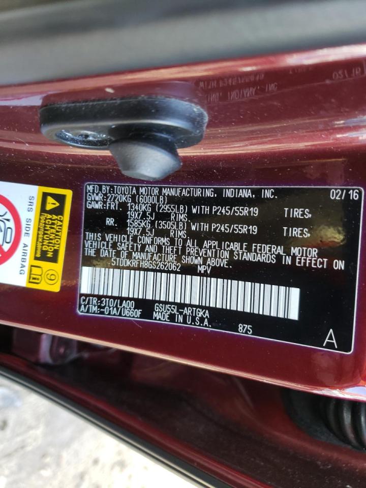 Фото 10 с аукциона – 2016 TOYOTA HIGHLANDER с VIN 5TDDKRFH8GS262062
