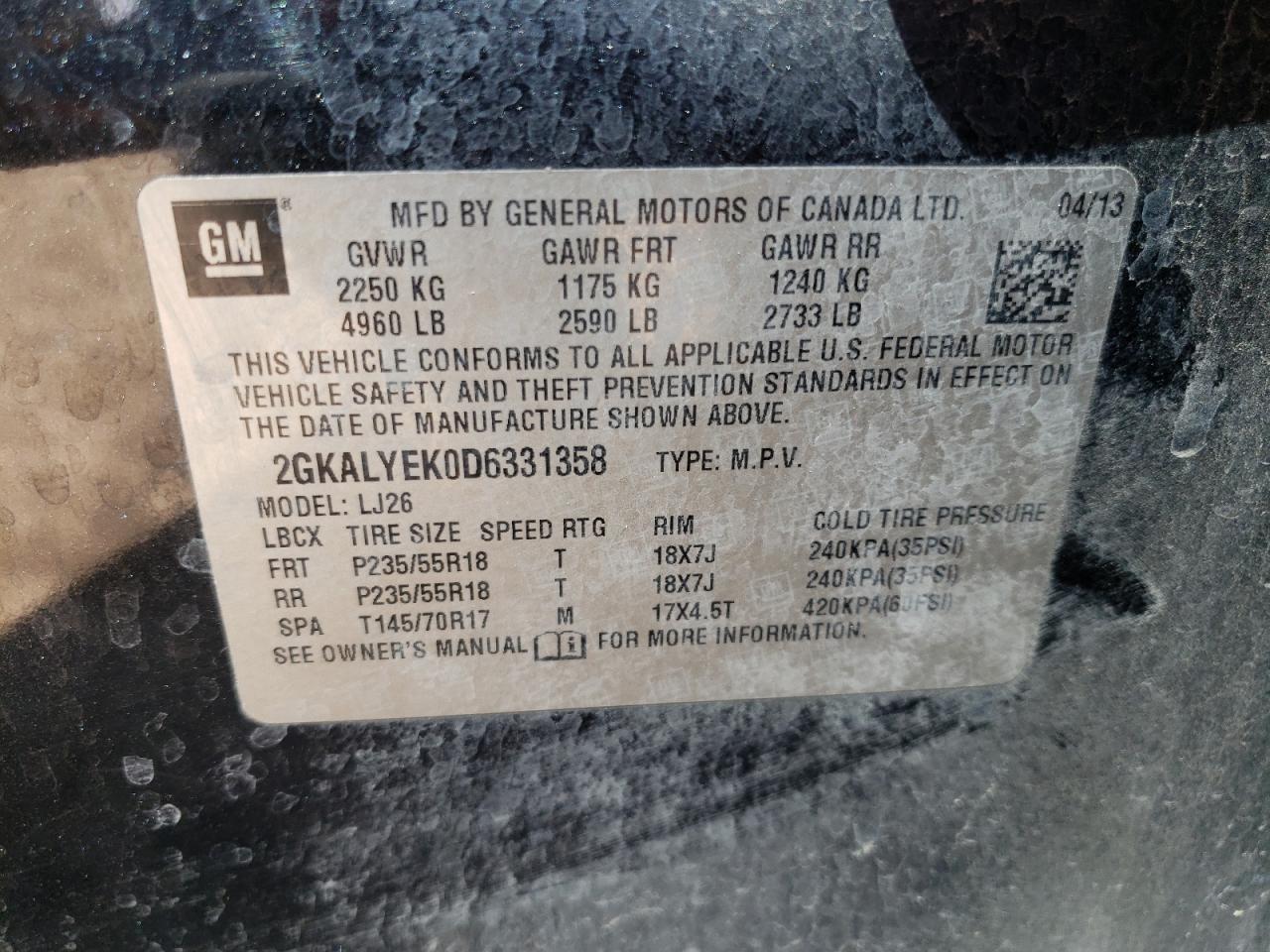 Photo 10 from auction – 2013 GMC TERRAIN DE with VIN 2GKALYEK0D6331358