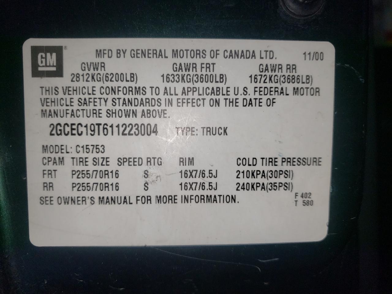 Photo 10 from auction – 2001 CHEVROLET SILVERADO with VIN 2GCEC19T611223004
