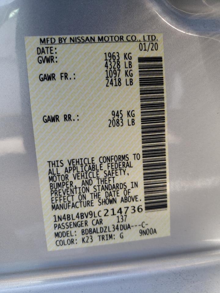 Photo 10 from auction – 2020 NISSAN ALTIMA S with VIN 1N4BL4BV9LC214736