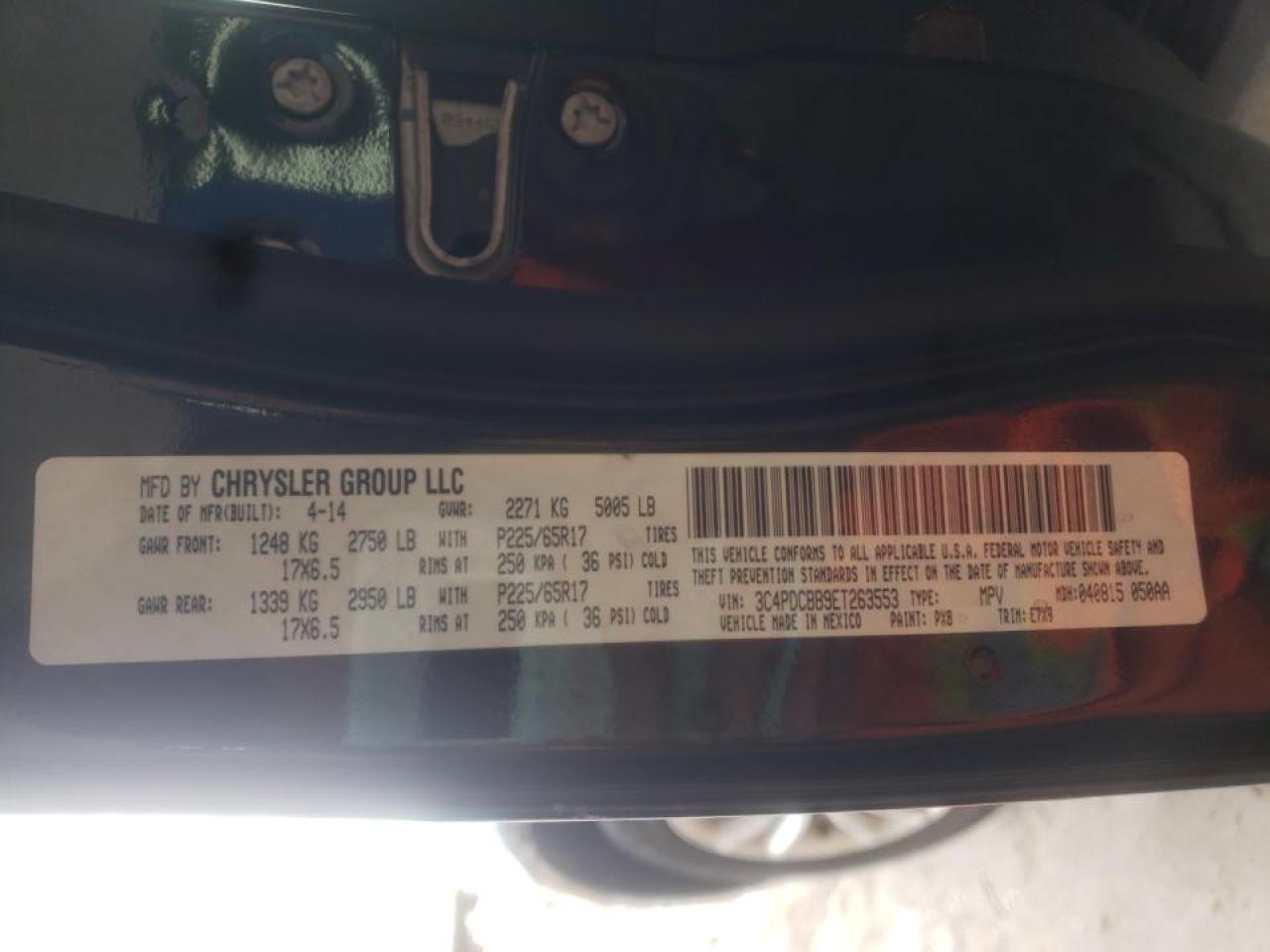 Photo 10 from auction – 2014 DODGE JOURNEY SX with VIN 3C4PDCBB9ET263553