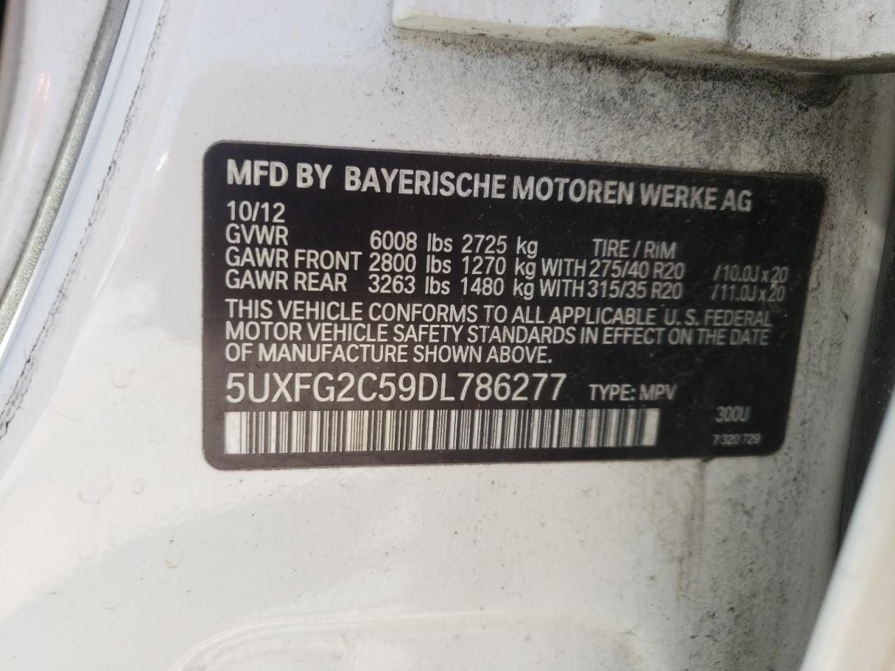 Photo 10 from auction – 2013 BMW X6 XDRIVE3 with VIN 5UXFG2C59DL786277