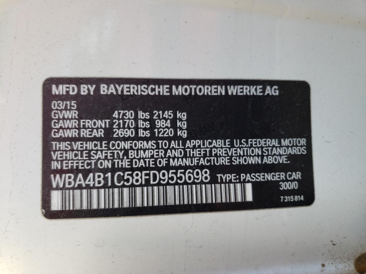 Photo 11 from auction – 2015 BMW 435 I GRAN with VIN WBA4B1C58FD955698