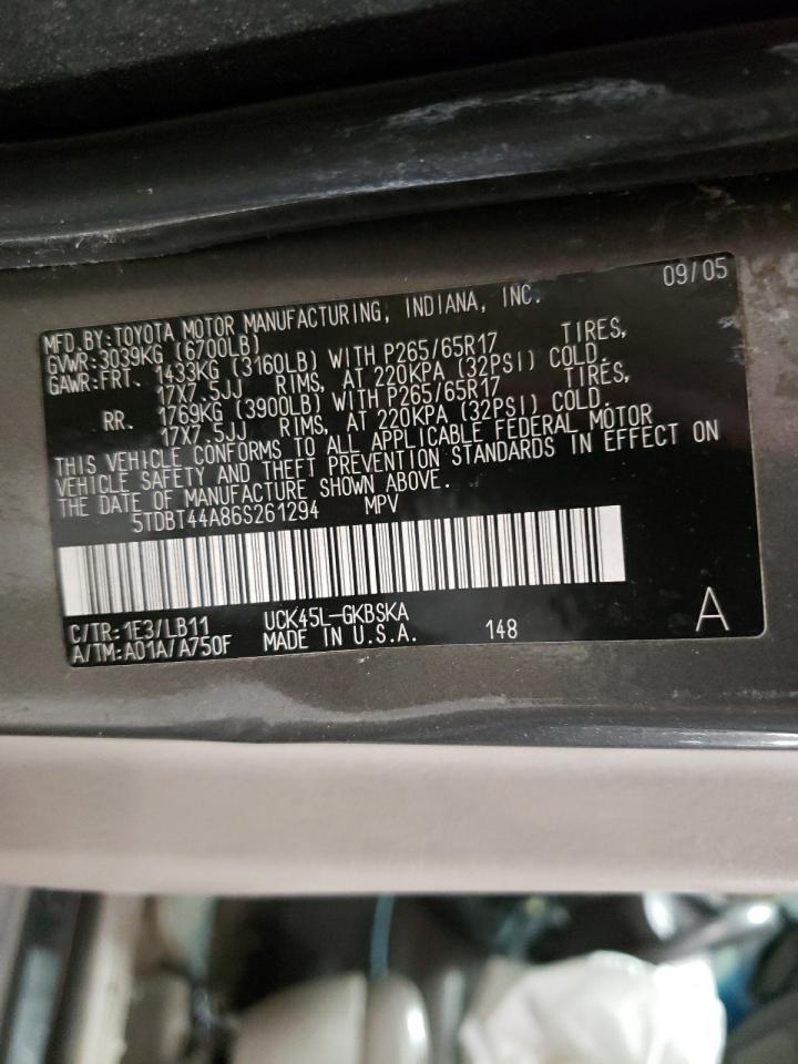 Photo 10 from auction – 2006 TOYOTA SEQOUIA with VIN 5TDBT44A86S261294