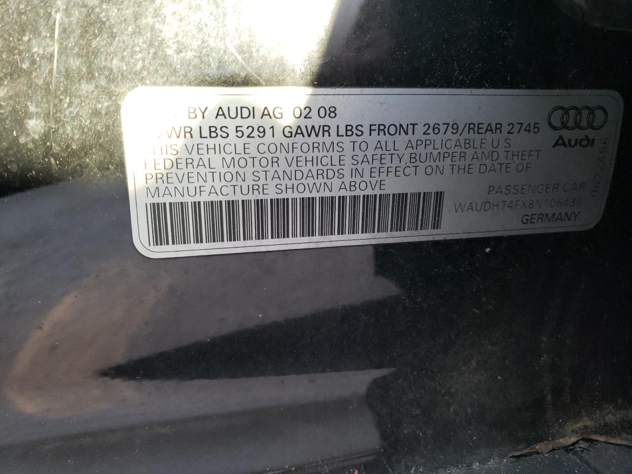 Photo 10 from auction – 2008 AUDI A6 with VIN WAUDH74FX8N106436