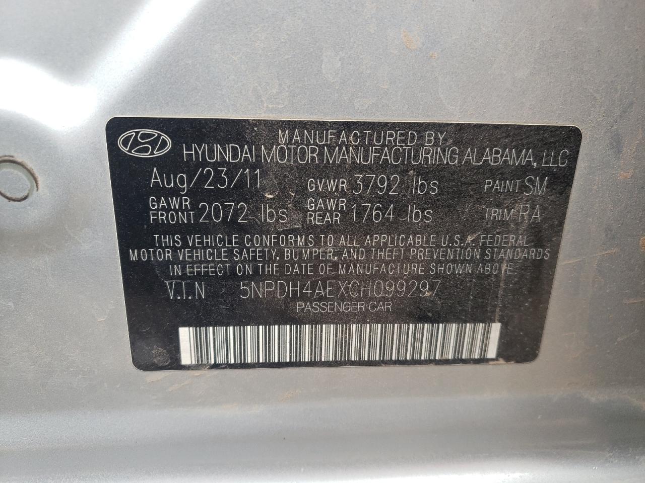Photo 10 from auction – 2012 HYUNDAI ELANTRA GL with VIN 5NPDH4AEXCH099297