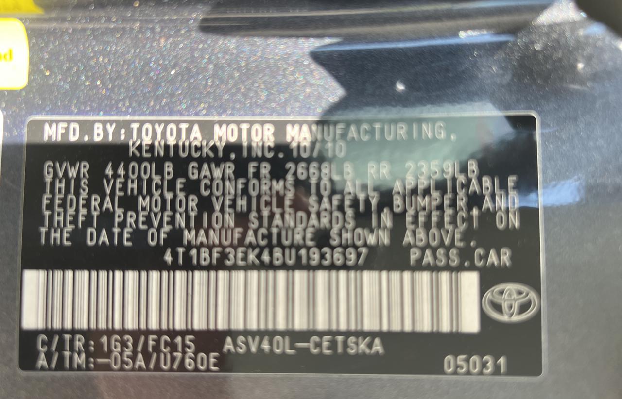 Foto 10 de la subasta – 2011 TOYOTA CAMRY BASE con VIN 4T1BF3EK4BU193697