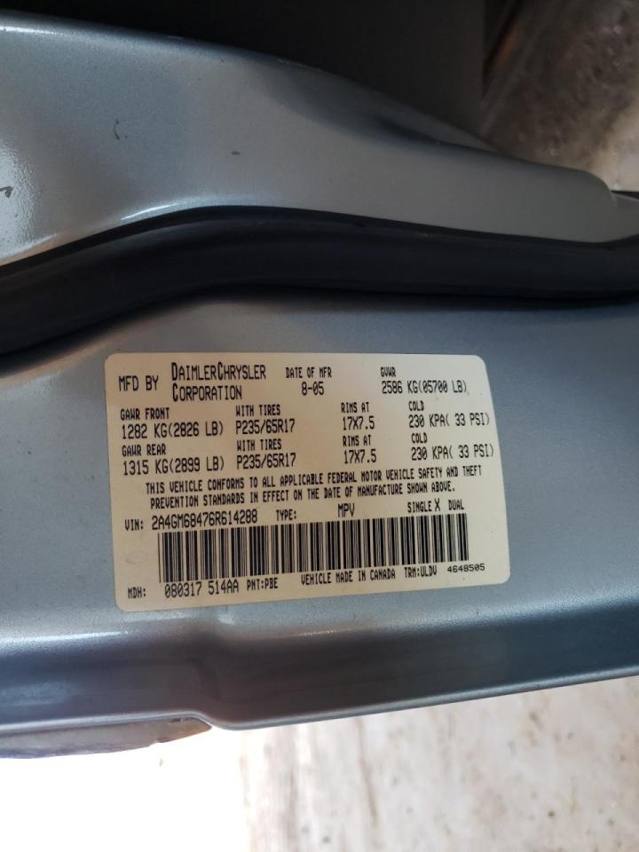 Photo 10 from auction – 2006 CHRYSLER PACIFICA T with VIN 2A4GM68476R614288