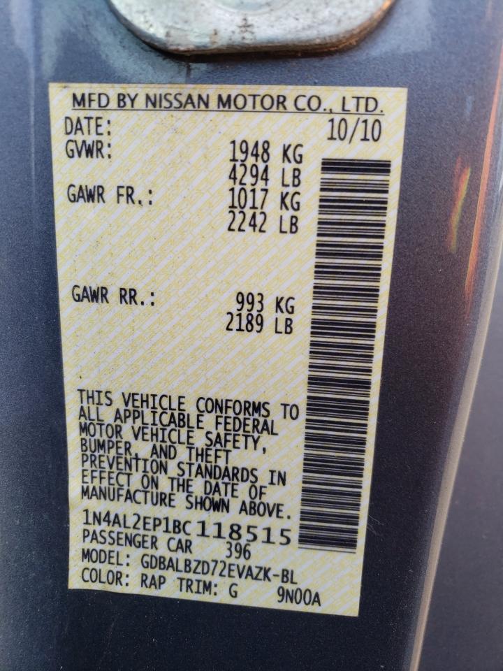 Photo 10 from auction – 2011 NISSAN ALTIMA S with VIN 1N4AL2EP1BC118515