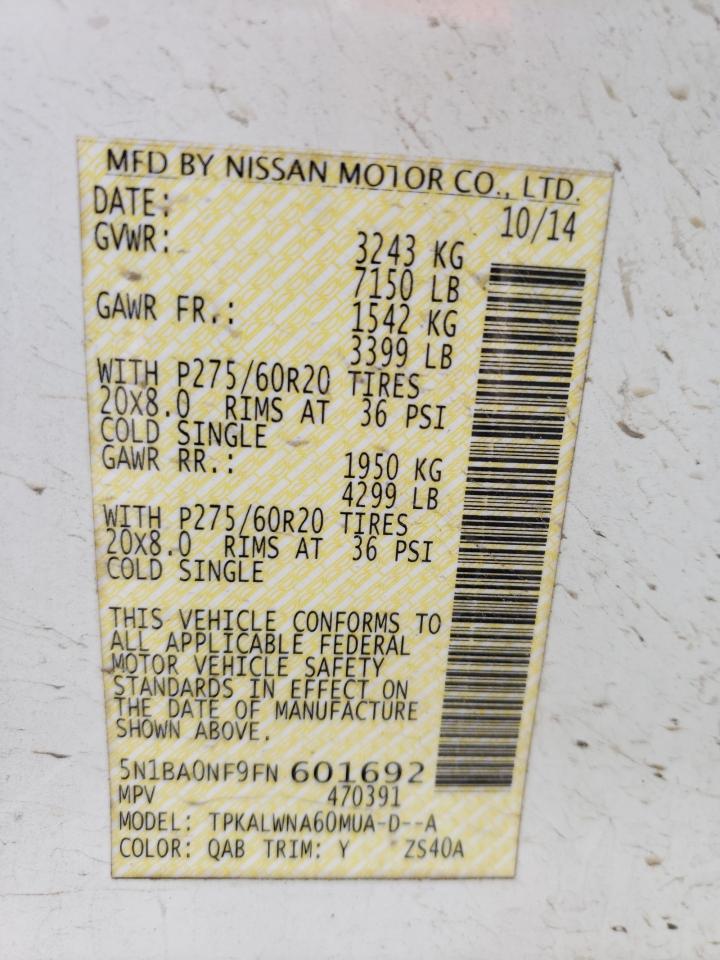 Photo 10 from auction – 2015 NISSAN ARMADA PLA with VIN 5N1BA0NF9FN601692