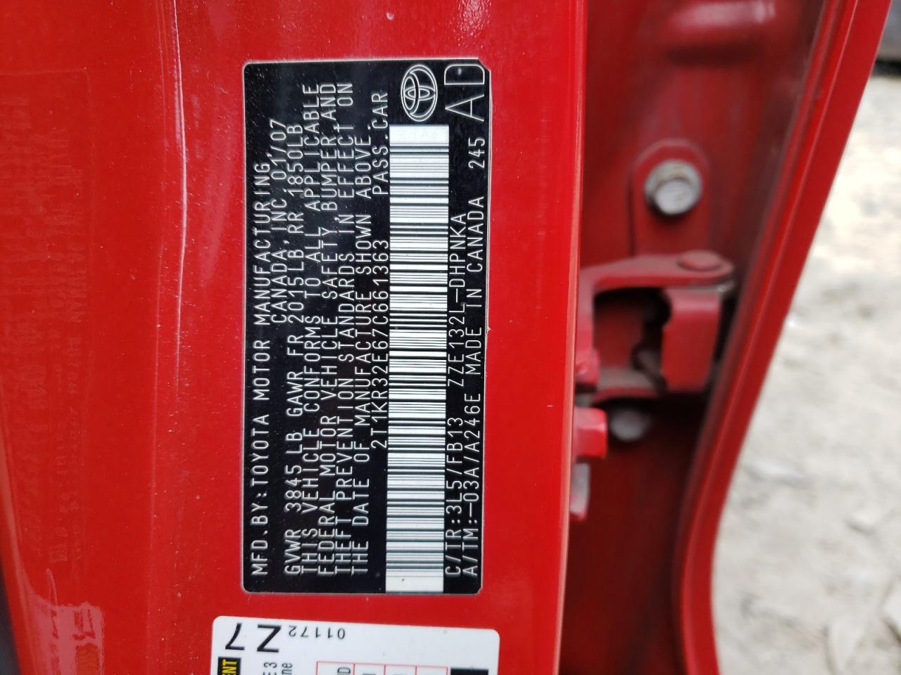 Photo 10 from auction – 2007 TOYOTA COROLLA MA with VIN 2T1KR32E67C661363