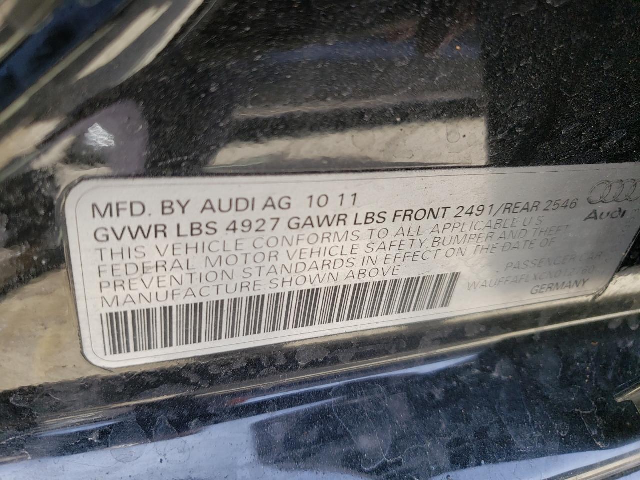 Photo 10 from auction – 2012 AUDI A4 PREMIUM with VIN WAUFFAFLXCN012760