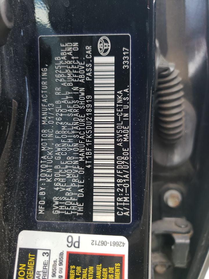 Photo 10 from auction – 2013 TOYOTA CAMRY L with VIN 4T1BF1FK5DU218919