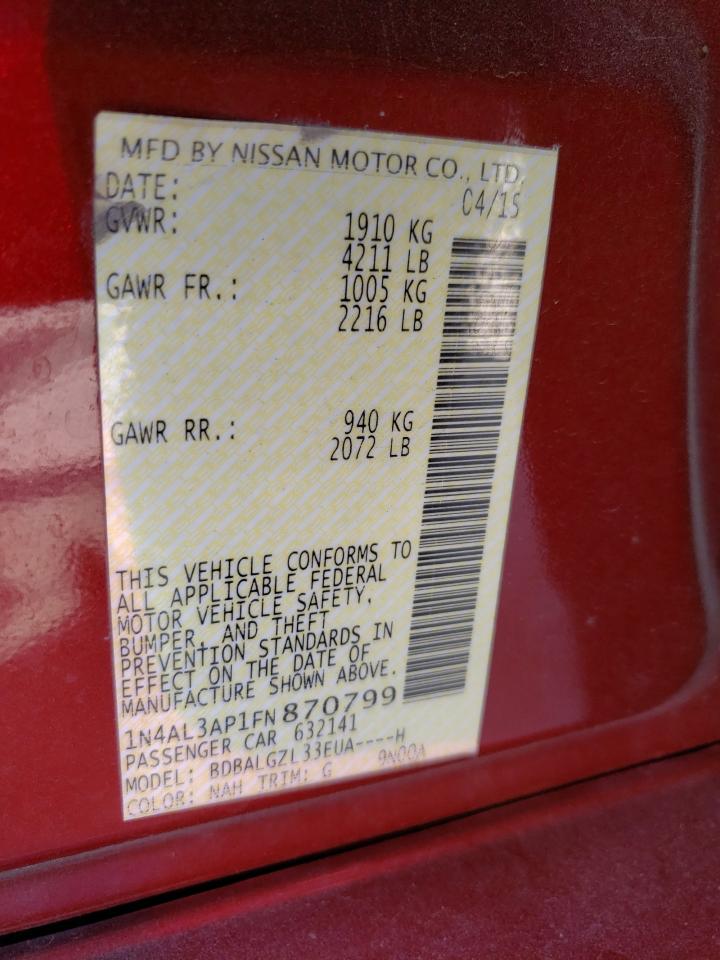 Photo 10 from auction – 2015 NISSAN ALTIMA 2.5 with VIN 1N4AL3AP1FN870799
