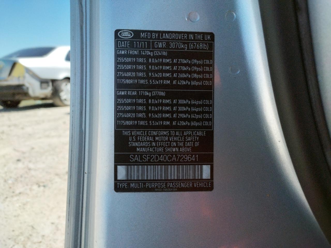 Photo 10 from auction – 2012 LAND ROVER RANGE ROVE with VIN SALSF2D40CA729641