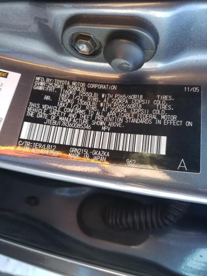 Photo 10 from auction – 2006 TOYOTA 4RUNNER LI with VIN JTEBU17R360085346