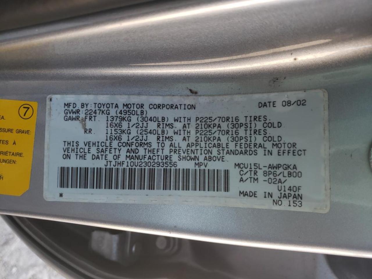 Photo 10 from auction – 2003 LEXUS RX 300 with VIN JTJHF10U230293556