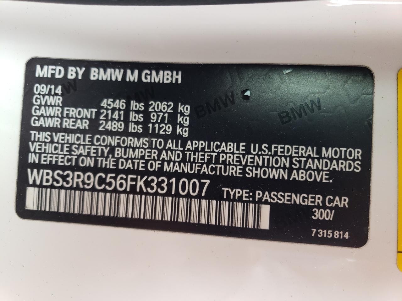 Photo 10 from auction – 2015 BMW M4 with VIN WBS3R9C56FK331007