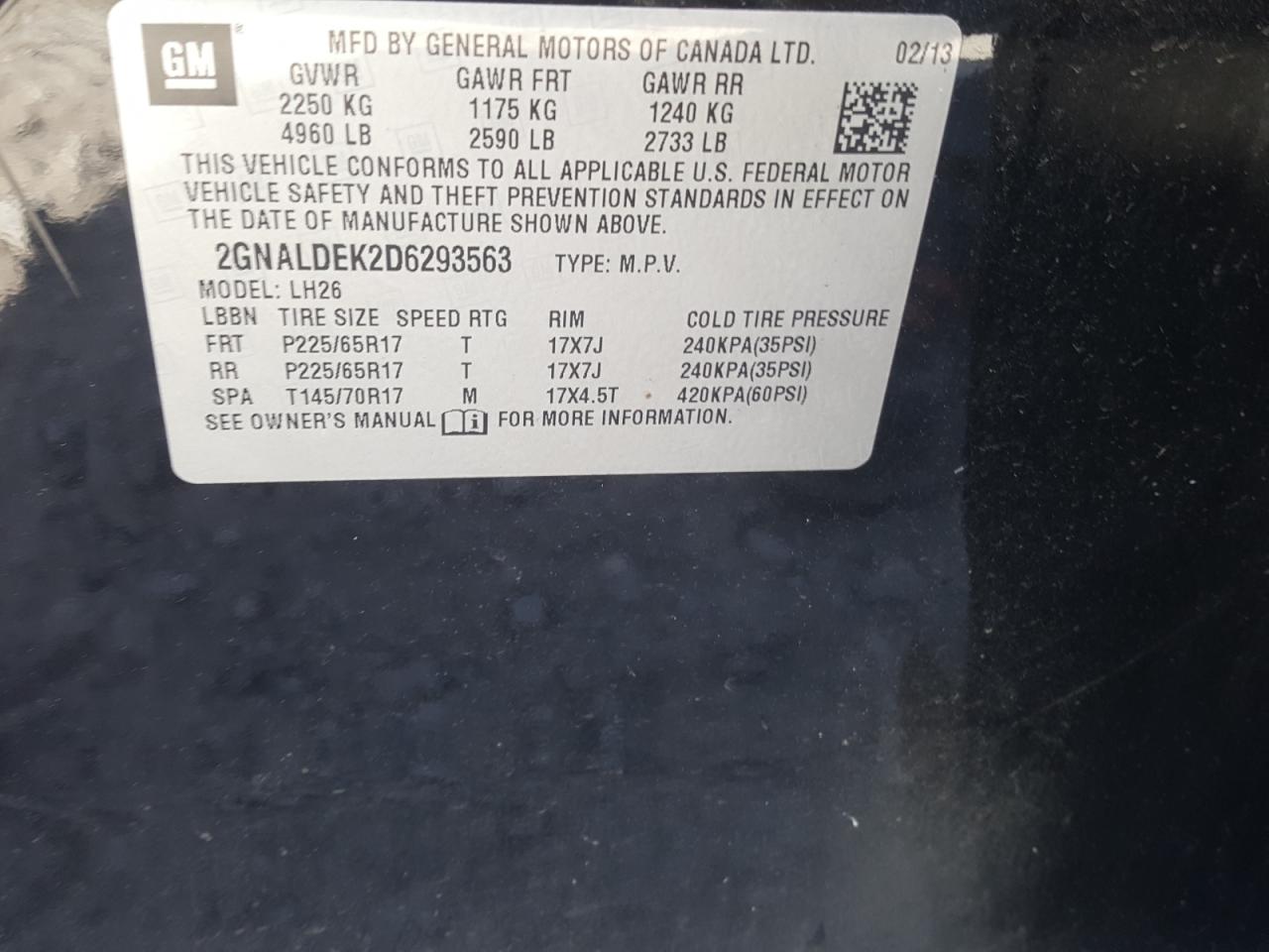 Photo 10 from auction – 2013 CHEVROLET EQUINOX LT with VIN 2GNALDEK2D6293563