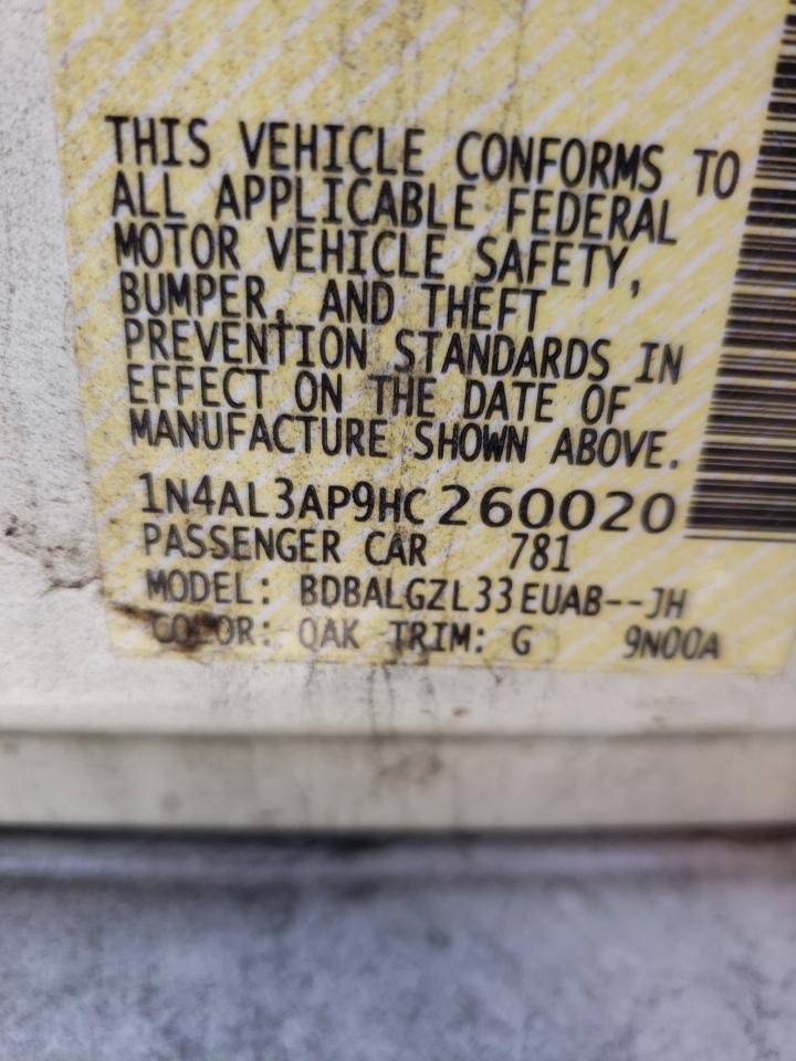 Photo 10 from auction – 2017 NISSAN ALTIMA 2.5 with VIN 1N4AL3AP9HC260020