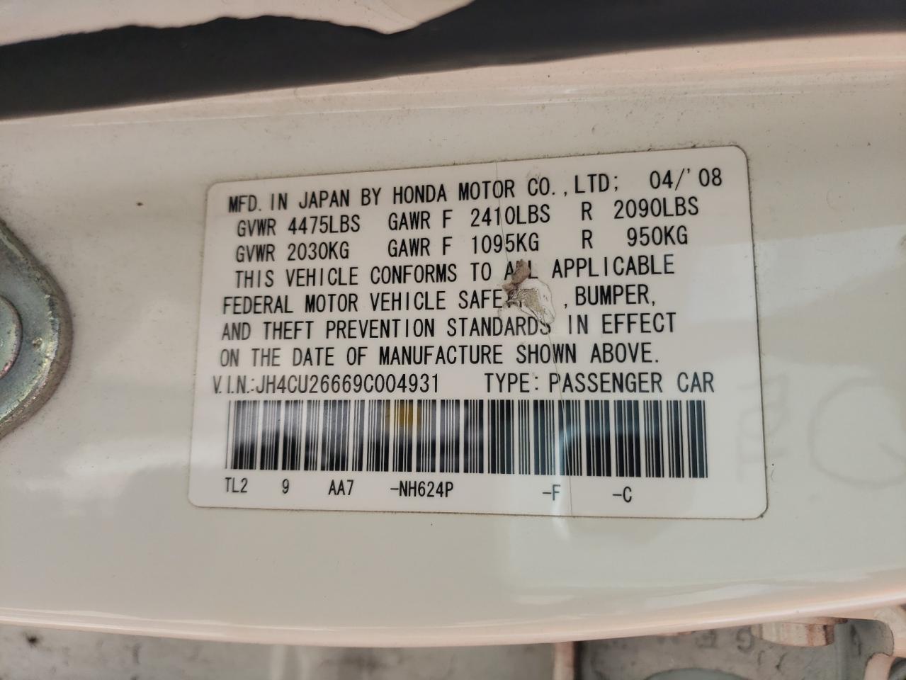 Photo 10 from auction – 2009 ACURA TSX with VIN JH4CU26669C004931