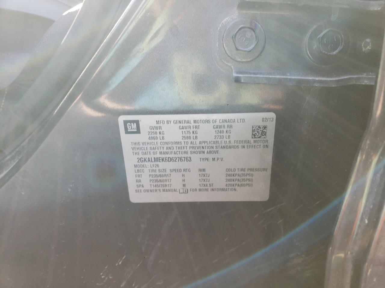 Zdjęcie 10 z aukcji – 2013 GMC TERRAIN SL z VIN 2GKALMEK6D6276763