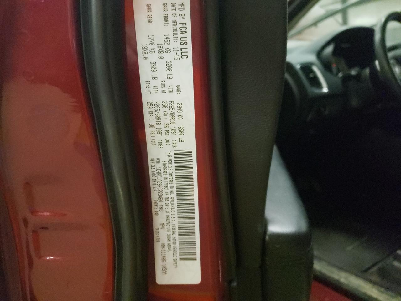 Photo 10 from auction – 2015 DODGE DURANGO SX with VIN 1C4RDJAG9FC223464