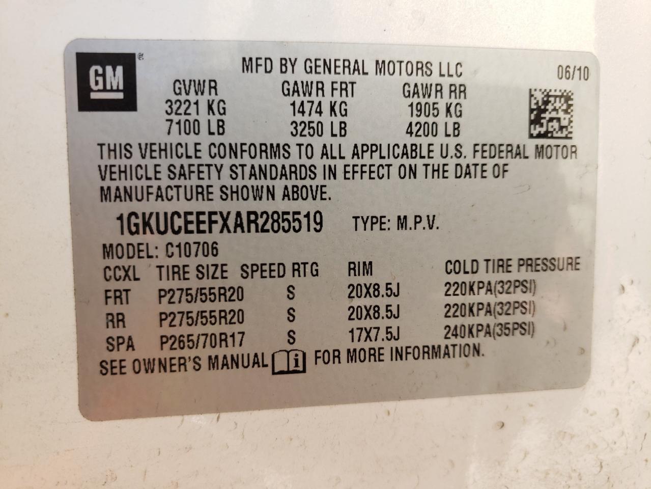 Photo 10 from auction – 2010 GMC YUKON DENA with VIN 1GKUCEEFXAR285519