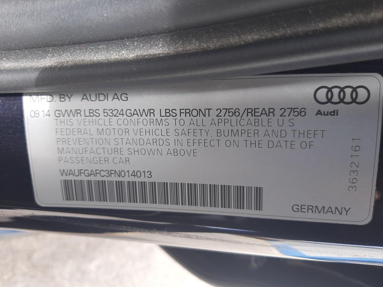 Foto 10 de la subasta – 2015 AUDI A6 PREMIUM con VIN WAUFGAFC3FN014013