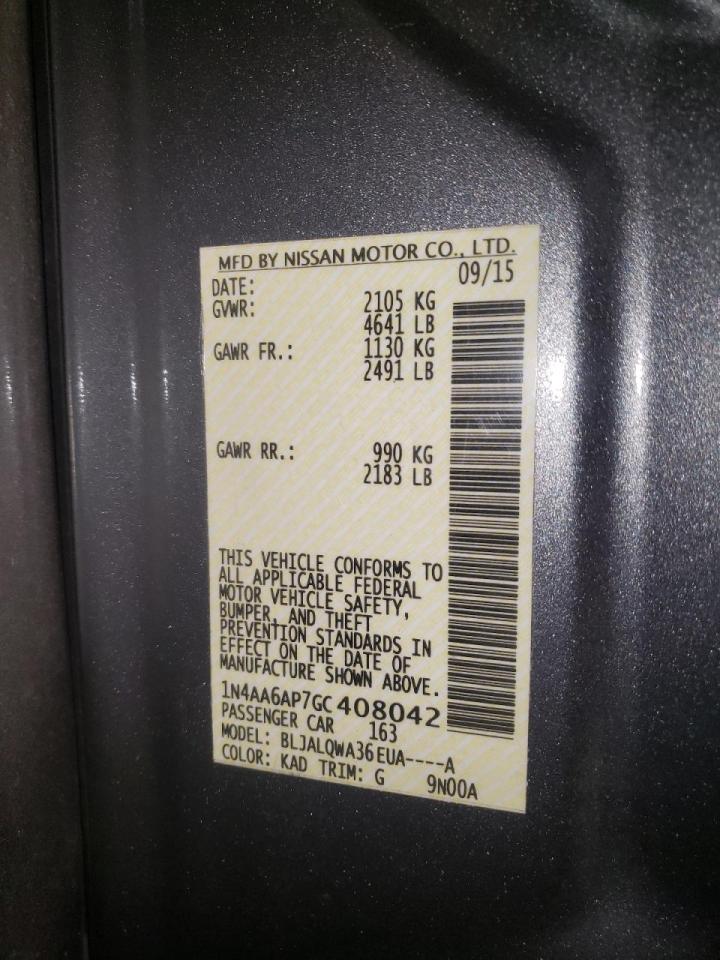 Photo 10 from auction – 2016 NISSAN MAXIMA 3.5 with VIN 1N4AA6AP7GC408042