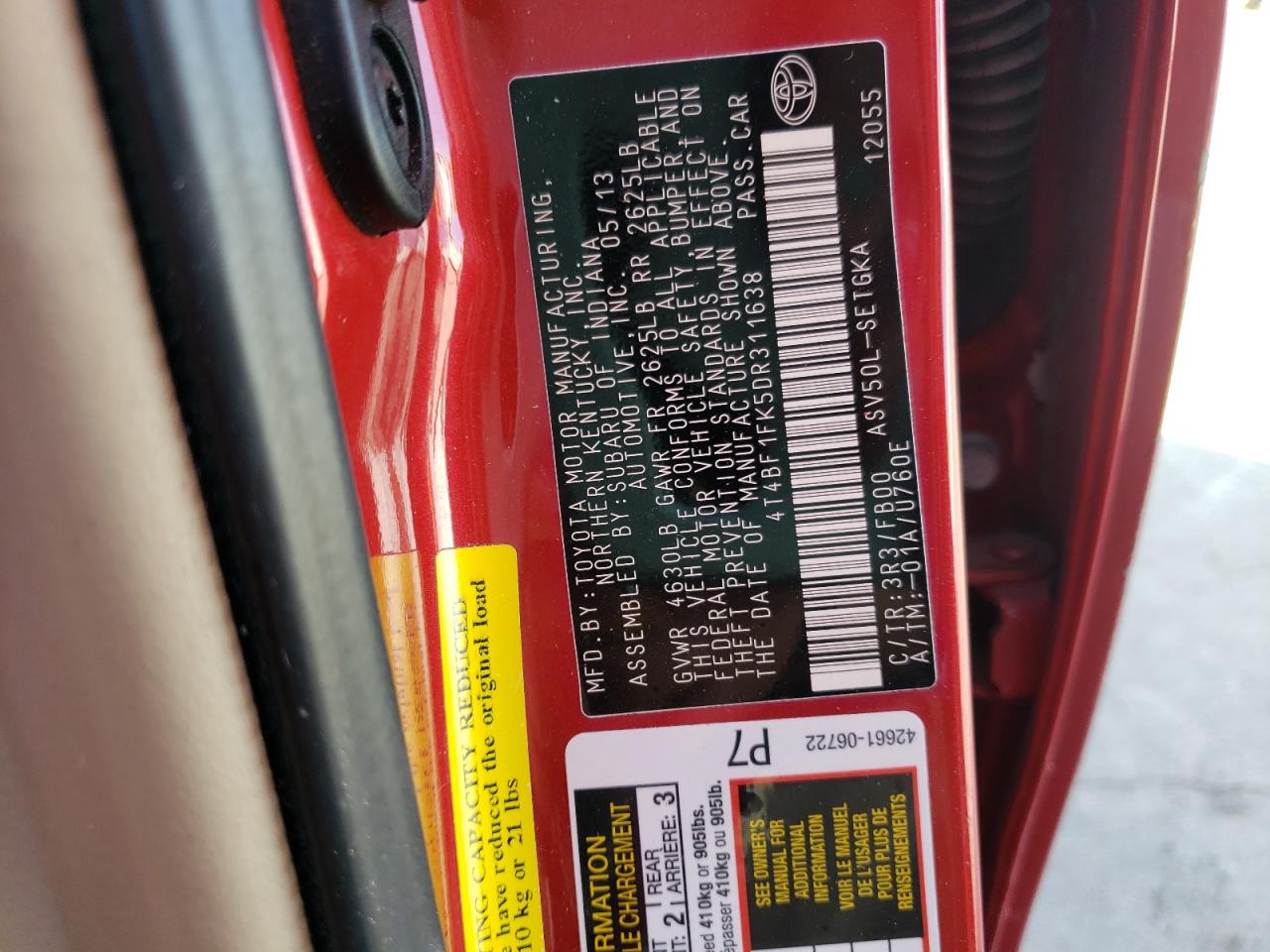 Photo 10 from auction – 2013 TOYOTA CAMRY L with VIN 4T4BF1FK5DR311638