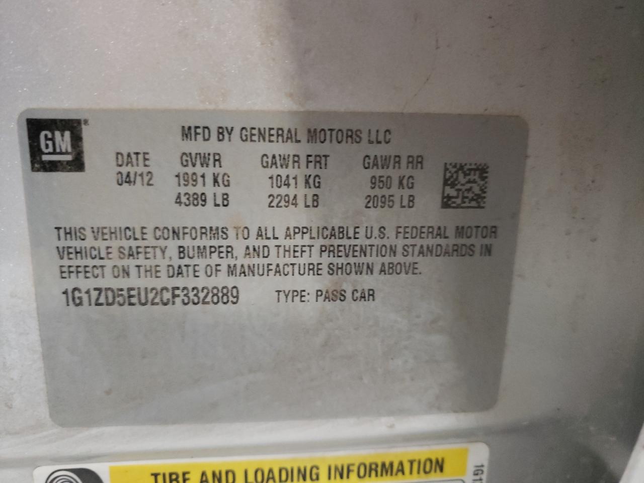 Photo 10 from auction – 2012 CHEVROLET MALIBU 2LT with VIN 1G1ZD5EU2CF332889